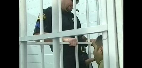  Randy stud getting his cock sucked off by soldier in the cell